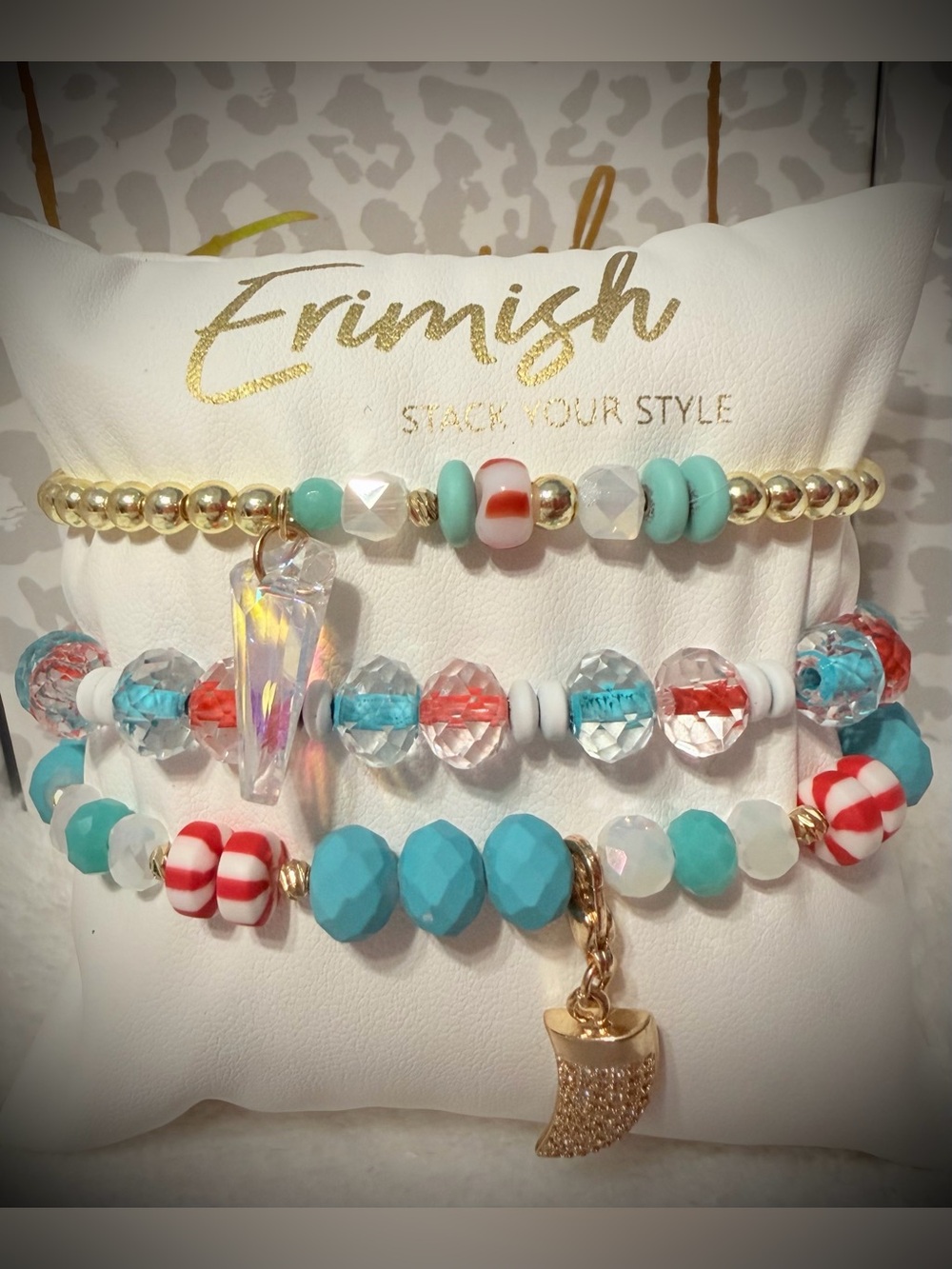 New ERIMISH Bracelets 3 pc Stack - Red & Teal